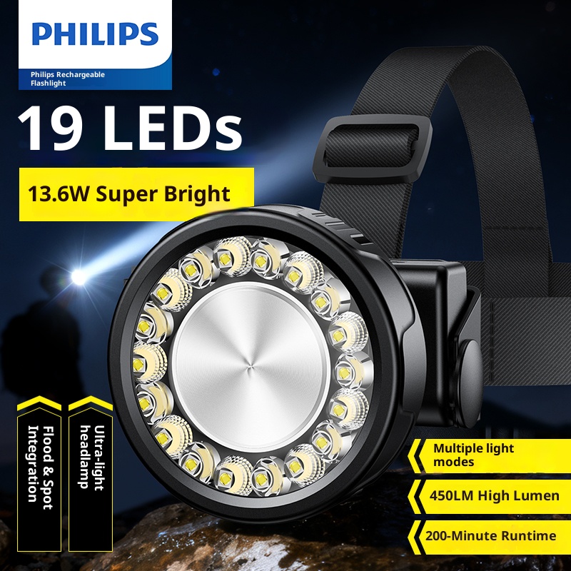 Outdoor Adventure Trips - ไฟหน้า LED ฟิลิปส์ 19 หลอดไฟ 450LM