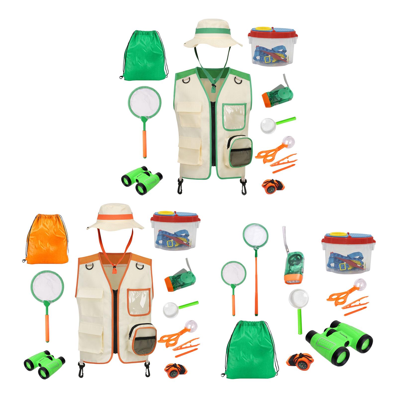 Outdoor Adventure Kit For Kids - ชุดเสื้อกั๊กคาร์โก้สำหรับเด็ก ชุดแฟนซีนักผจญภัยสำหรับกิจกรรมกลางแจ้ง พร้อมหมวกและอุปกรณ์ ของเล่นตกปลา แคมป์ปิ้ง เดินป่า